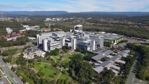 Buildings Structure Of Gold Coast University Hospital In Southport, Queensland, Australia. aerial