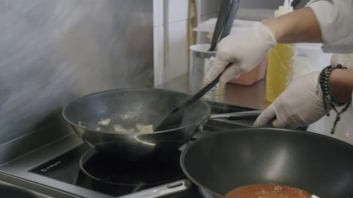 Chef Cooking Food in a Commercial Kitchen