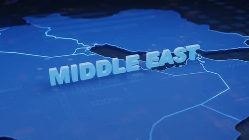 Middle East 3D Map with Futuristic Digital Data Overlay