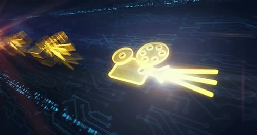 Cinema movie broadcast symbols loop cyber loop concept