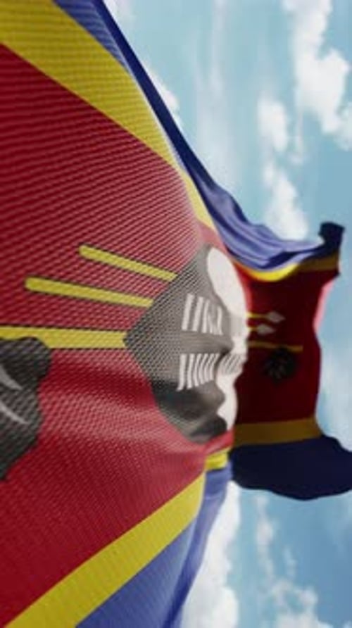 Eswatini National Flag Waving in Blue Sky Animation