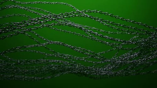 Continuous chain hanging on a green background