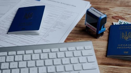 Close Up Shot of Person Identity Document Application for Moving to Usa and Eu with Cancelled Stamp