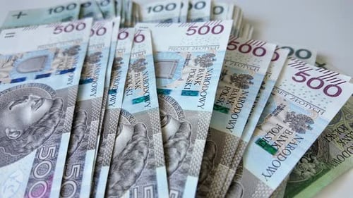 Polish currency - PLN, Five hundred zlotys, 500 złotych on whit background.