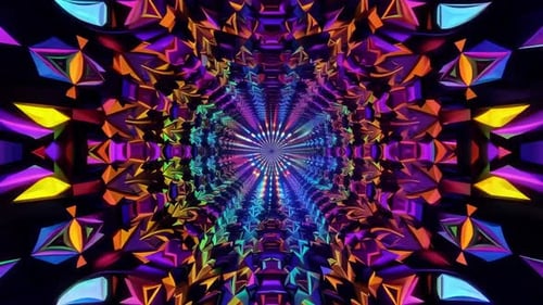 Boucle de tunnel en kaléidoscope 3D colorée avec géométrie abstraite