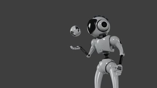 Sleek Robot Juggling a Metallic Ball Animation