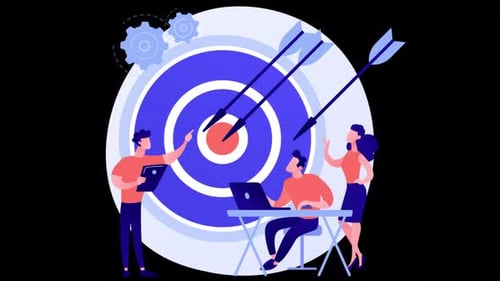 Animated Business Team Reaching Target Goals Flat Design