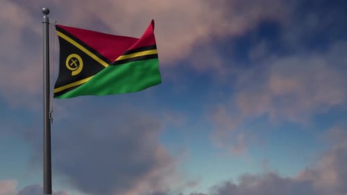 Vanuatu Flag Waving in the Wind with Blue Sky Background