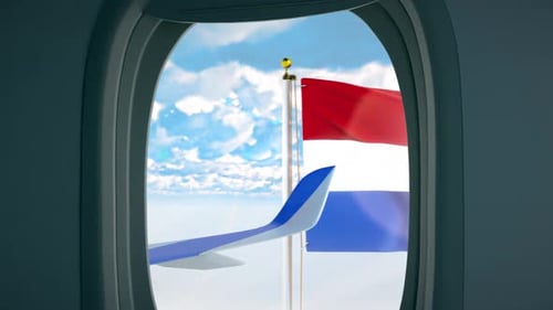 Waving Croatian Flag Seen from Airplane Window