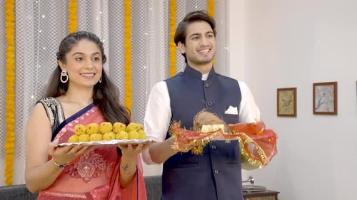 Young Adults Holding Offerings for Diwali Celebration