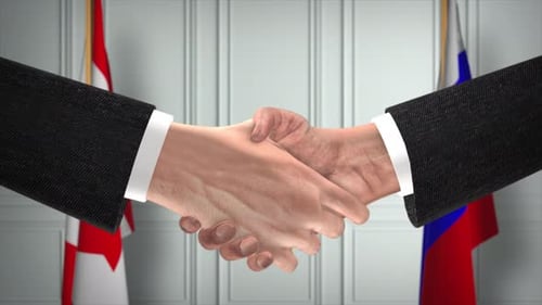 3D Animation of a Diplomatic Handshake with Flags