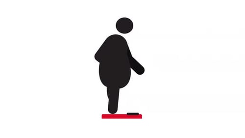 Obese man standing on bathroom scales stickman animation silhouette