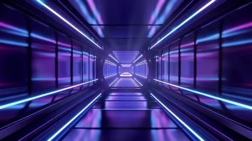 Futuristic Sci Fi Neon Tunnel with Purple and Blue Lights