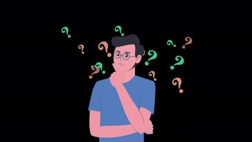 man thinking about making a decision, question mark animation 4k with alpha channel