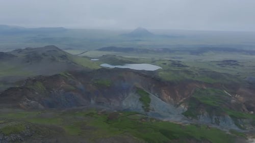 Aerial View Of Iceland Highlands Near Reykjanesbaer With Volcanic Mountains And Lakes