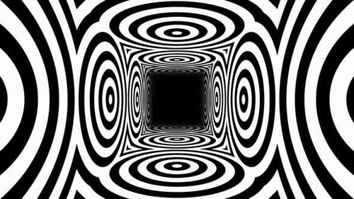 Animación de bucle de túnel de ilusión óptica de círculos en blanco y negro