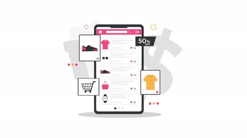Animated Online Shopping Mobile App with Product List and Discount