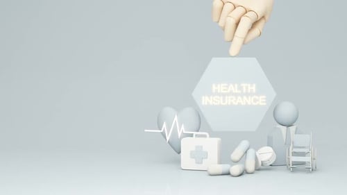 Modern 3D Health Insurance Concept with Pointing Hand Animation