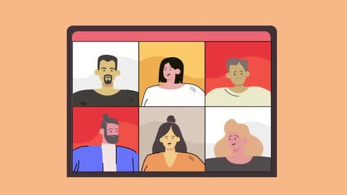 Animated Group Video Call Meeting with Diverse People