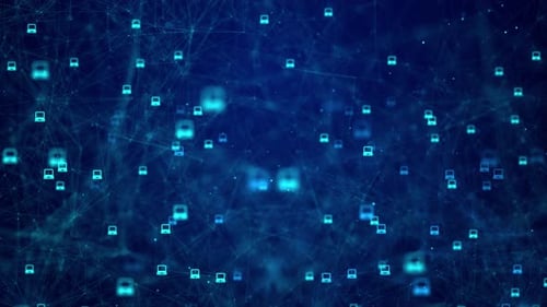 Digitale Blockchain-Netzwerkpartikel im Tech-Cyberspace