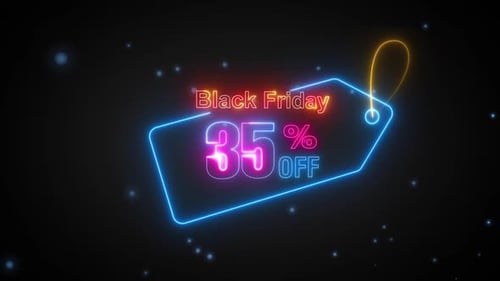 Black Friday Neon Glowing 35% Off Price Tag Animation