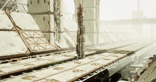 Abandoned Industrial Complex with Towering Structures and Desolate Landscape