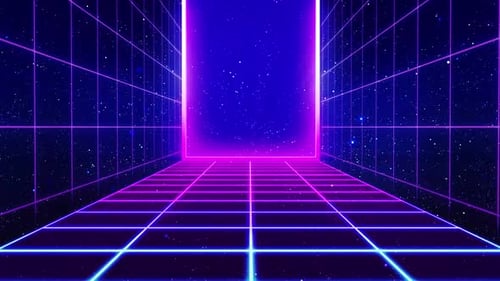 Infinite Neon Grid Tunnel Loop Background