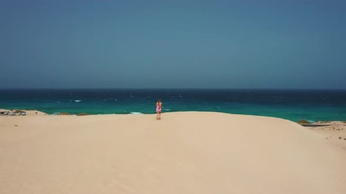 Young Woman Enjoying Turquoise Ocean View White Sand Beach