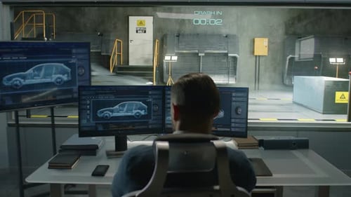 Ingenieur im Crashtest-Labor