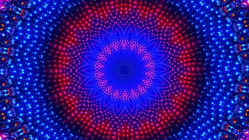 Blue and red flower with psychedelic pattern. Kaleidoscope VJ loop