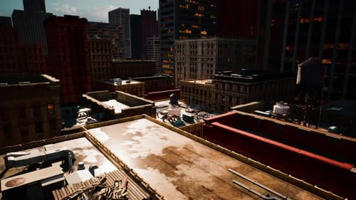 Cinematic Aerial View of Modern City Rooftops