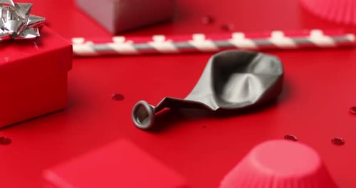 Rotation of Festival Birthday Party Background with Red and Silver Gift Box