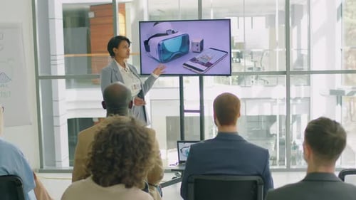 Corporate Worker Pitching New Ideas and Showing Them on Screen