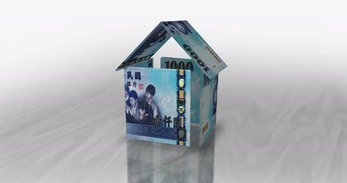 Taiwan Taiwanese Dollar 1000 TWD money banknotes paper house on the table