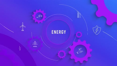 Animated Modern Energy Infographic with Rotating Gears and Icons