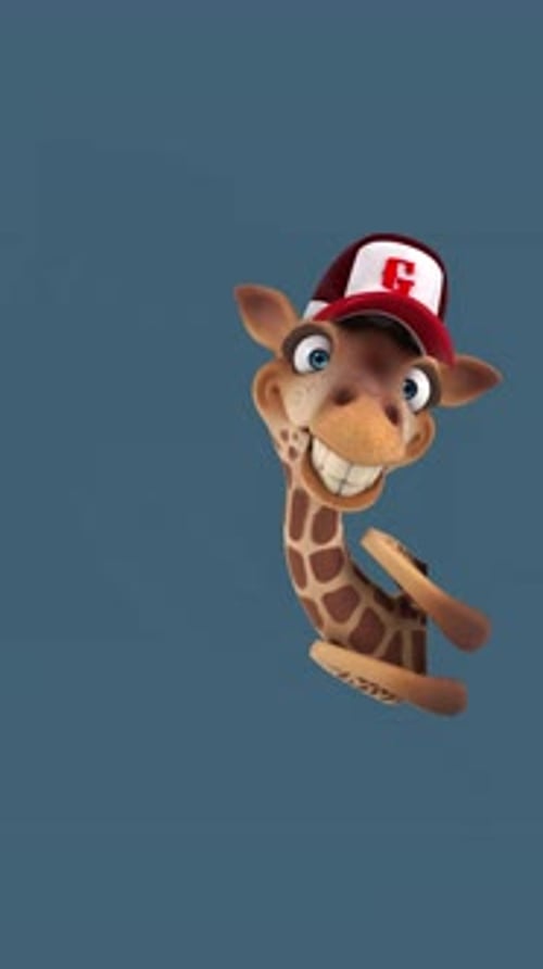 Fun 3D cartoon giraffe vertical animation (with alpha channel included)