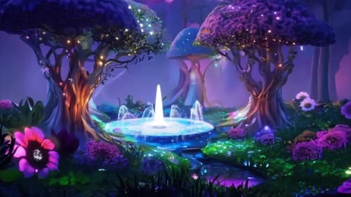 Colorful Fantasy Garden With Glowing Flowers