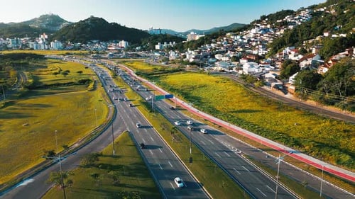 Highway with Cars in the Urban Area City of Florianopolis Brazil
