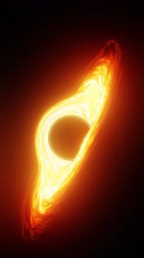 Vertical Futuristic Spacecraft Flying Toward Black Hole in Cosmos