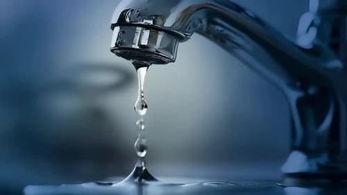 Slow Motion Water Dripping from Chrome Faucet