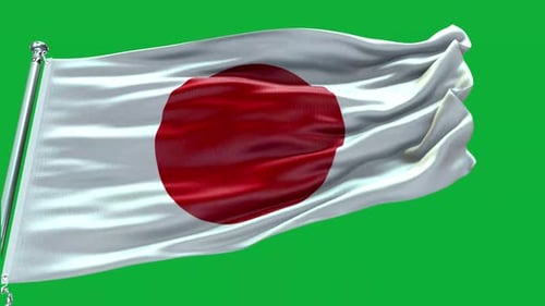Realistic Waving Flag of Japan on Green Screen