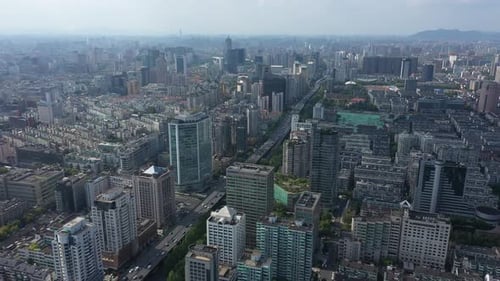 Aerial View of a Bustling City with Modern Skyscrapers Hangzhou China