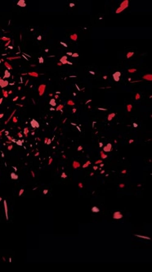 Red Hearts Confetti Burst Upwards Animation