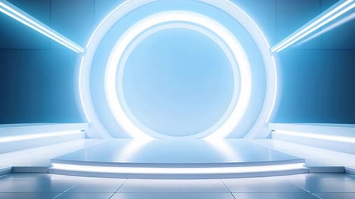 Futuristic Blue Glowing Stage Background with Podium
