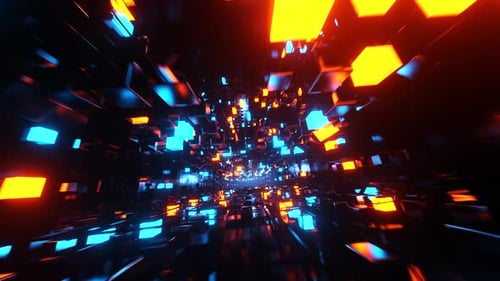 Abstract 3d tunnel with glowing cubes. Loop animation