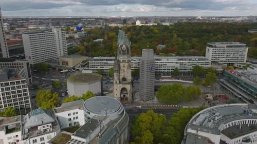Aerial Slide and Pan Footage of Historic Landmarks in Modern Urban Borough