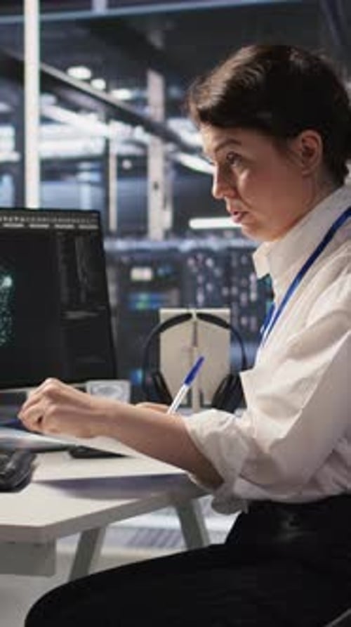 Woman Works at Computer in Modern Office Setting