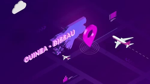Isometric World Map Animation with Location Marker and Airplanes