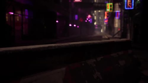 Animated Cyberpunk City Street with Blurry Neon Lights
