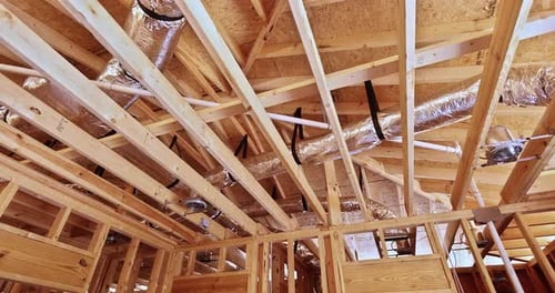 Interior Wood Framing of Building Under Construction